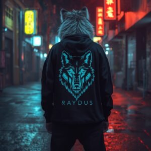 Alternative view of Wolf Pullover Hoodie – Neon Blue Edition