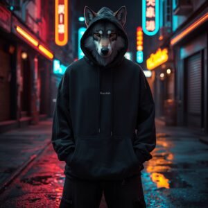 Wolf Pullover Hoodie – Neon Blue Edition