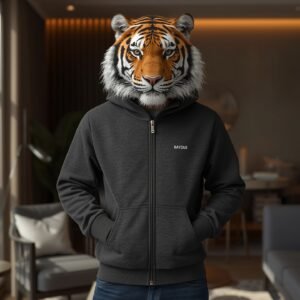Black Zipper Hoodie – Tiger Edition